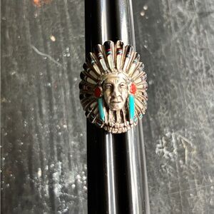 vintage sterling silver native american chief head ring